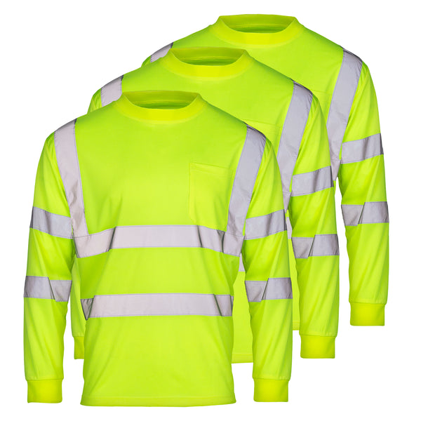 SuNi Apparel High Visibility Reflective Long Sleeve Safety Work Shirts with Pocket for Men (3 pack)