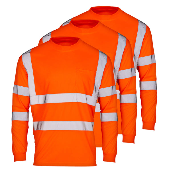 SuNi Apparel High Visibility Reflective Long Sleeve Safety Work Shirts with Pocket for Men (3 pack)