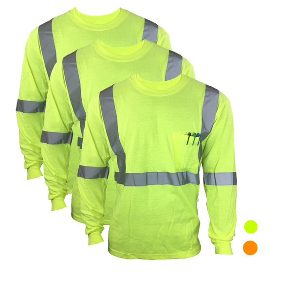 SuNi Apparel High Visibility Reflective Long Sleeve Safety Work Shirts with Pocket for Men (3 pack)