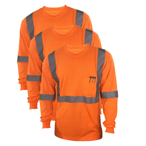 SuNi Apparel High Visibility Reflective Long Sleeve Safety Work Shirts with Pocket for Men (3 pack)